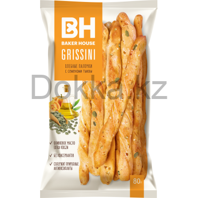 Хлебные палочки "GRISSINI" 80 гр. с семенами тыквы "Baker Hause"