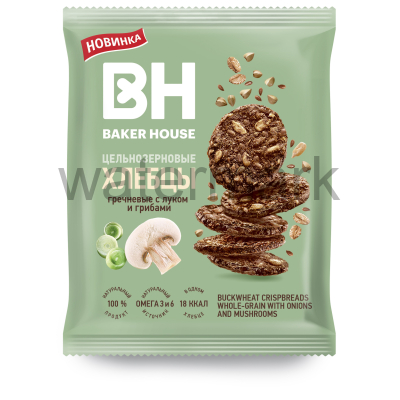 Хлебцы гречневые с луком и грибами цельнозерновые 50гр. ТМ"Baker House"