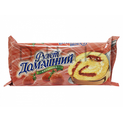 Рулет"Домашний"469 с клубничн.нач.и кремом 150 гр.из светл.теста