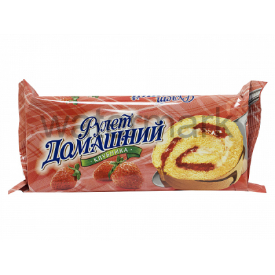 Рулет"Домашний"469 с клубничн.нач.и кремом 150 гр.из светл.теста