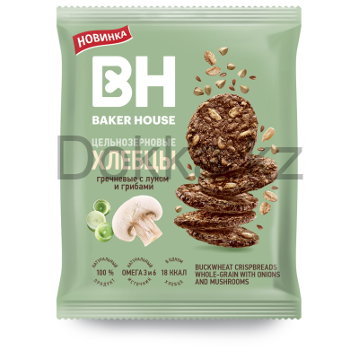 Хлебцы гречневые с луком и грибами цельнозерновые 50гр. ТМ"Baker House"